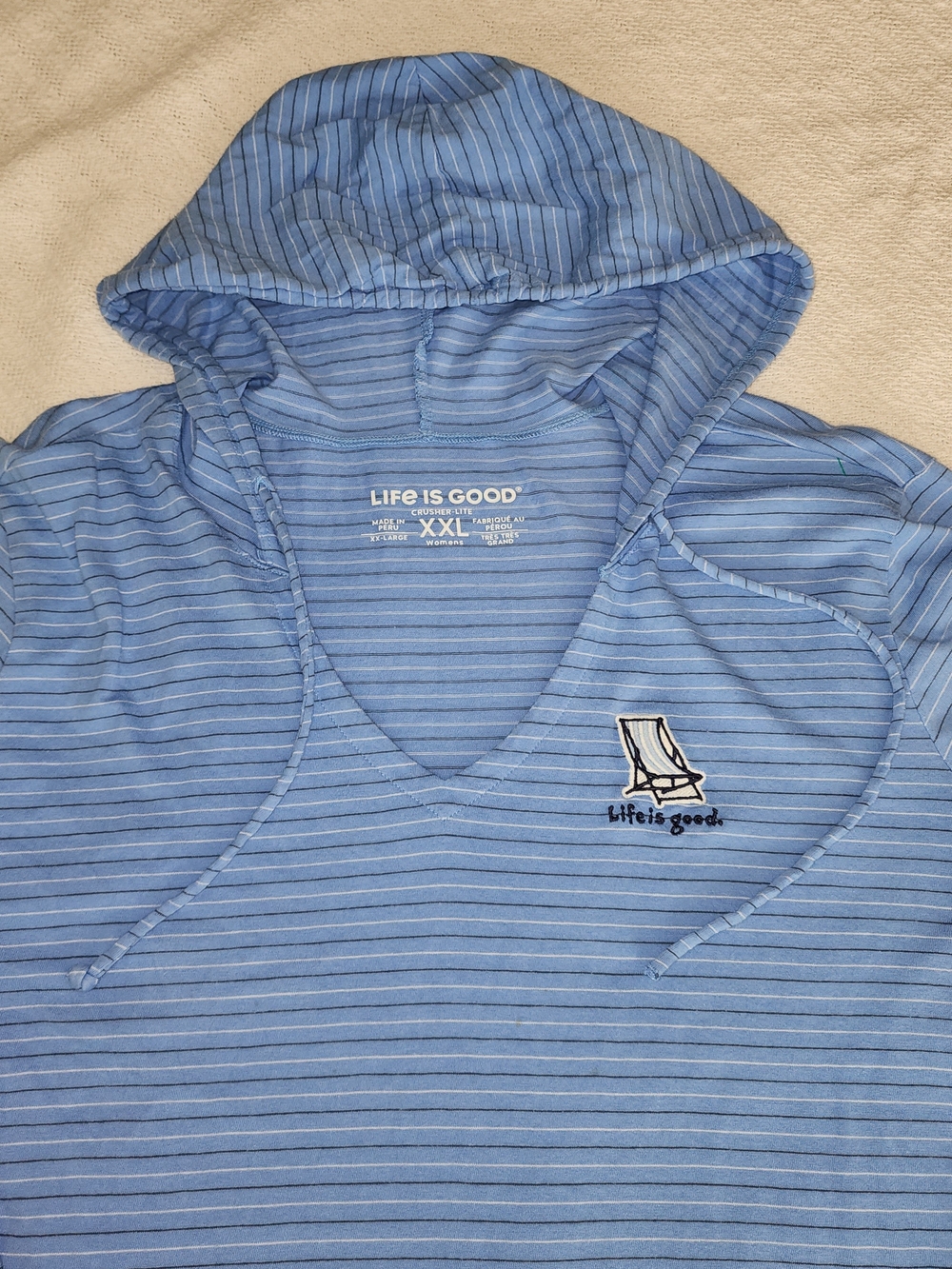 LIFE IS GOOD Light Blue Striped Hooded V-Neck Tee XXL - Picture 4 of 10
